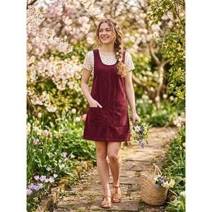 Paul Harris Corduroy Pinafore Overal 100% Cotton Deep Burgundy Sleeveless Size M